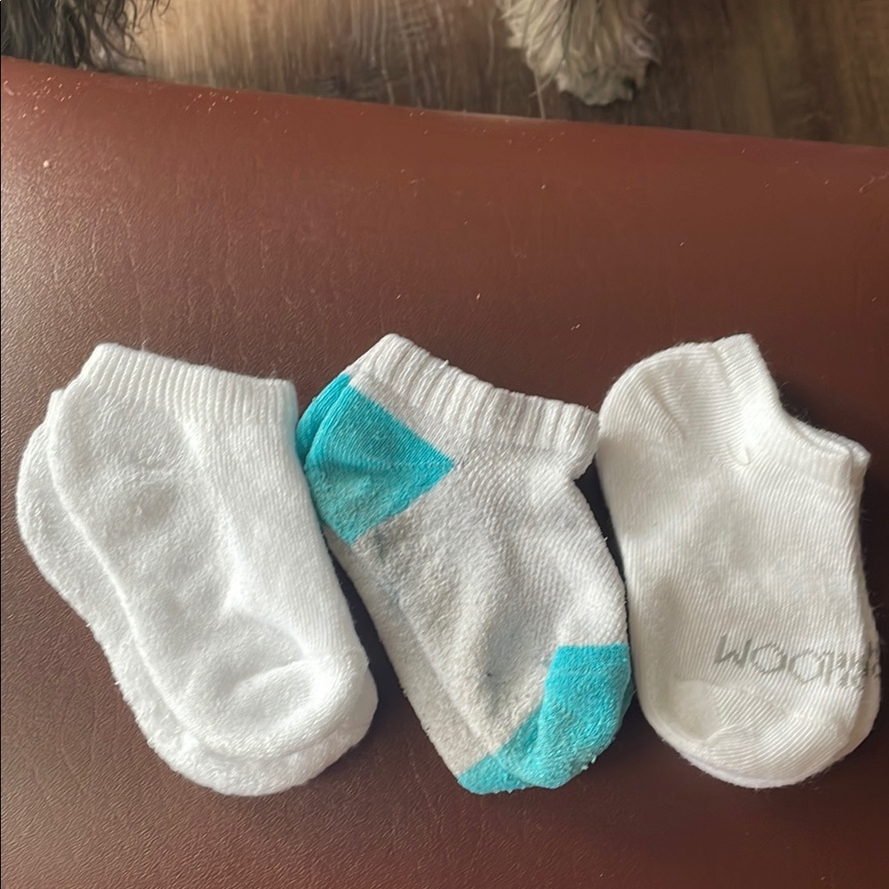 3 pair White and Blue Ankle Socks for toddler